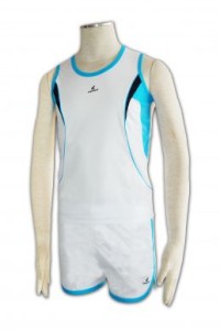 W091 訂做田徑服套裝  田徑服套裝製作  設計跑步運動套裝  運動服批發商    白色  撞色天藍色